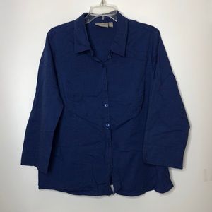 Croft & Barrow Womens Blue Button Down Front Long Sleeves 2X PLUS SIZE
